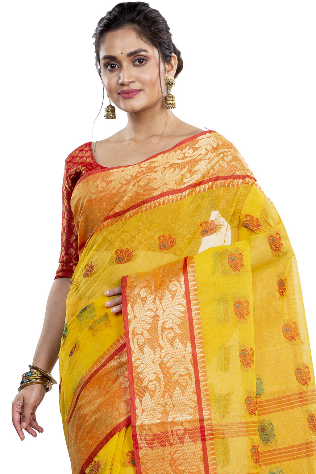 Yellow Pure Cotton HasFul Tant Saree (790)